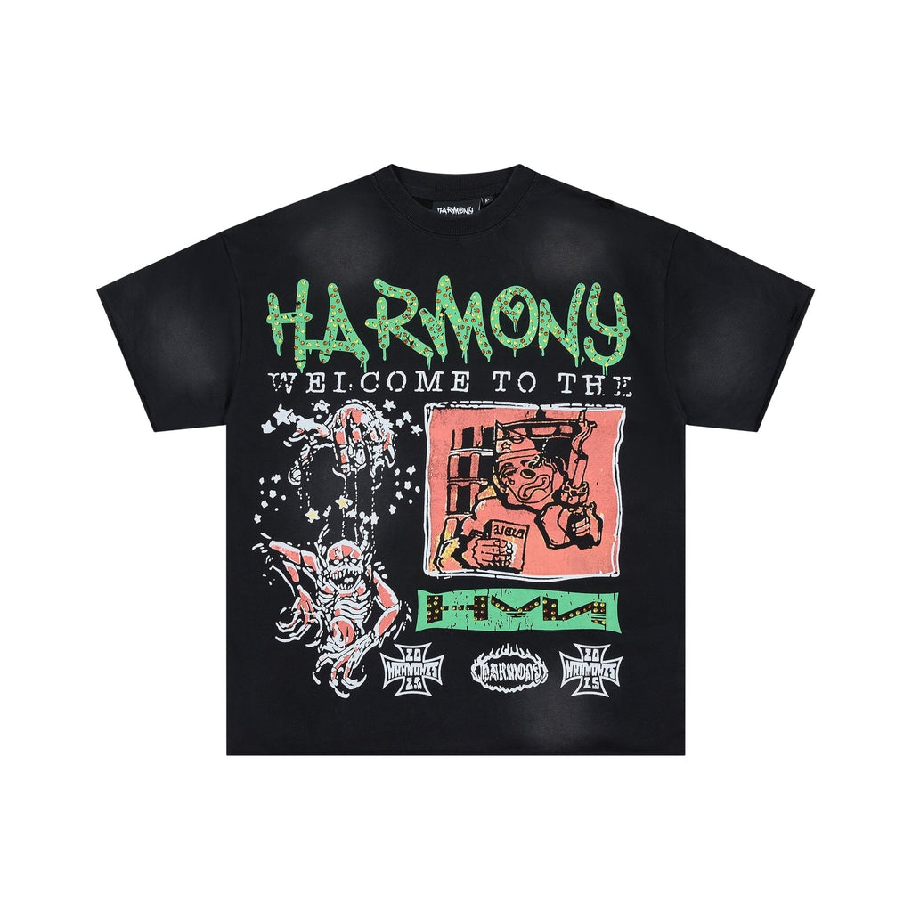 HARMONY Black Front and Back Graphic T-Shirt — hero